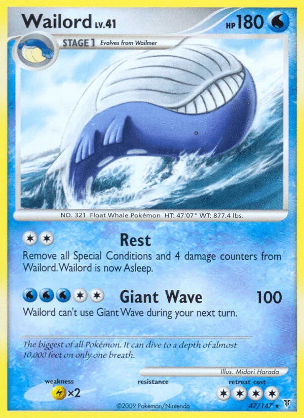 47, Lightning[×2], Normal, Platinum: Supreme Victors, Rare, Reverse Holofoil, Water Wailord (47/147) [Platinum: Supreme Victors] - Trading Card World