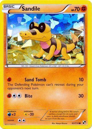 63, Black & White: Base Set, Common, Fighting, Holofoil, Lightning[-20], Water[×2] Sandile (63/114) (Cracked Ice Holo) [Black & White: Base Set] - Trading Card World