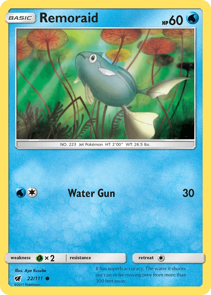 22, Common, Grass[×2], Normal, Reverse Holofoil, Sun & Moon: Crimson Invasion, Water Remoraid (22/111) [Sun & Moon: Crimson Invasion] - Trading Card World