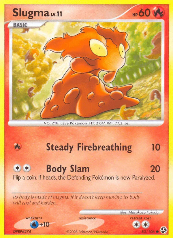 83, Common, Diamond & Pearl: Great Encounters, Fire, Normal, Reverse Holofoil, Water[+10] Slugma (83/106) [Diamond & Pearl: Great Encounters] - Trading Card World