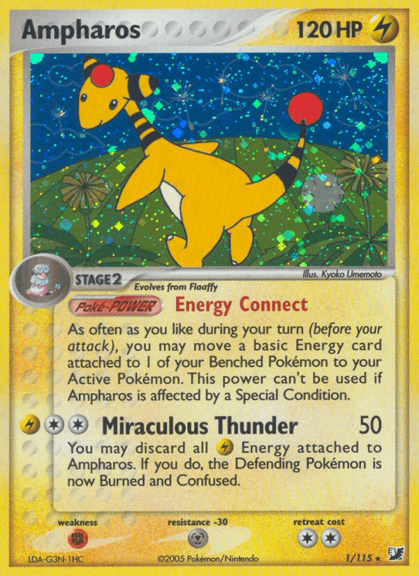EX: Unseen Forces, Fighting[×2], Holo Rare, Holofoil, Lightning, Metal[-30] Ampharos (1/115) [EX: Unseen Forces] - Trading Card World
