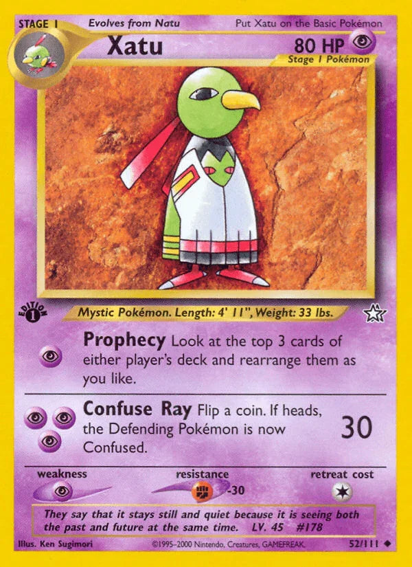 1st Edition Normal, 52, Fighting[-30], Neo Genesis 1st Edition, Psychic, Psychic[×2], Uncommon Xatu (52/111) [Neo Genesis 1st Edition] - Trading Card World