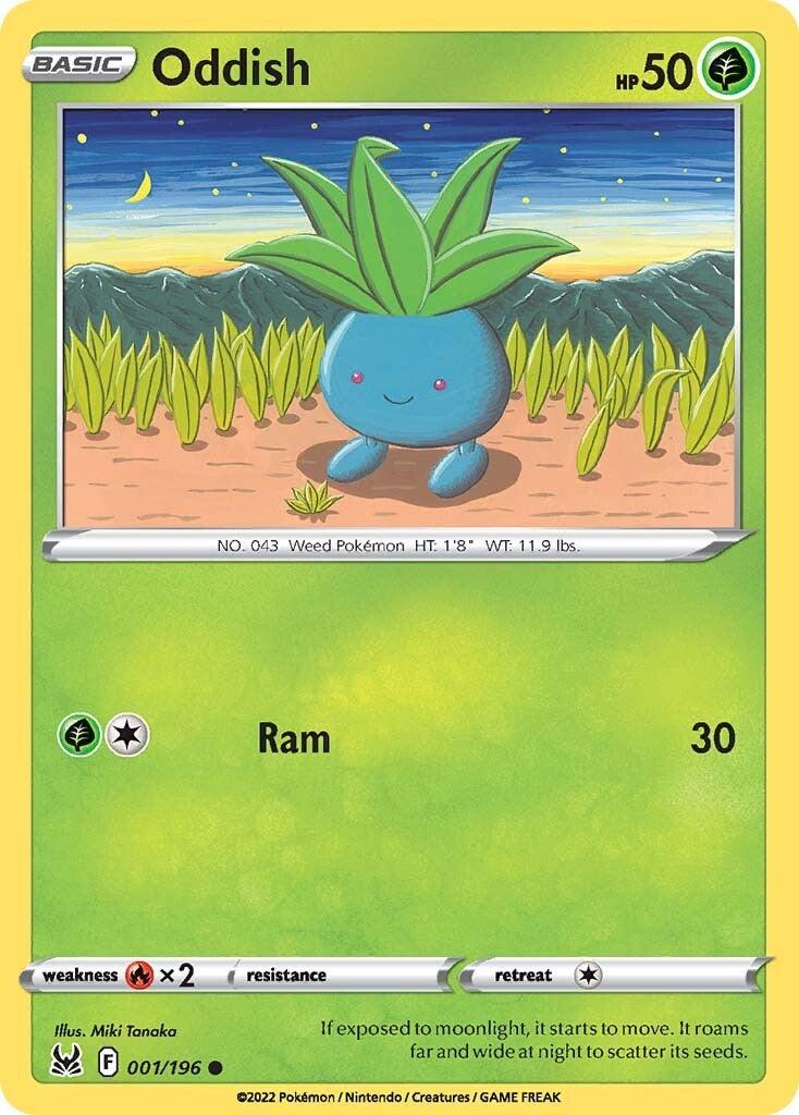 001, Common, Fire [x2], Grass, Normal, Reverse Holofoil, Sword & Shield: Lost Origin Oddish (001/196) [Sword & Shield: Lost Origin] - Trading Card World