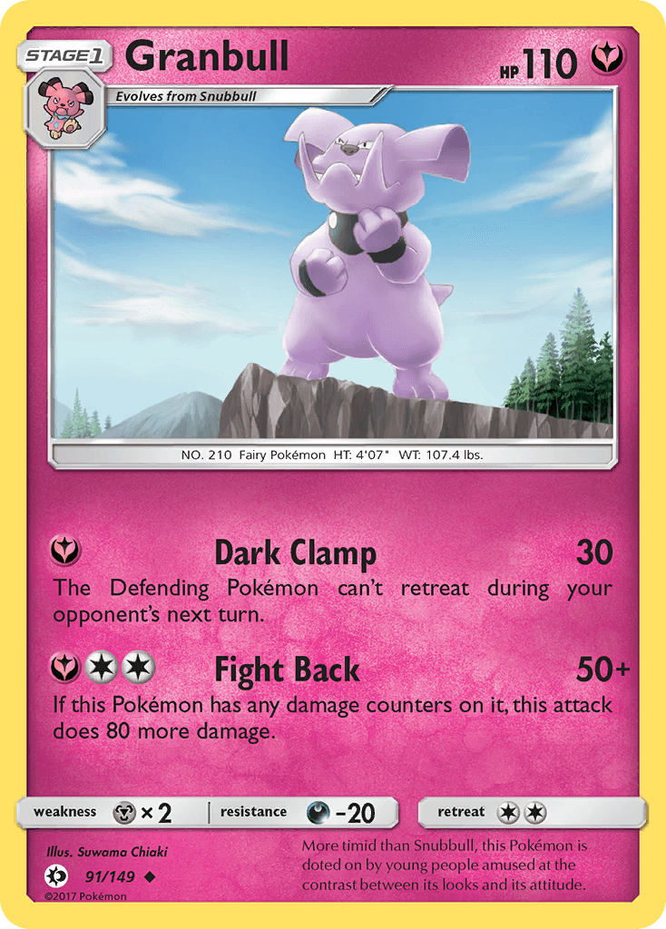 91, Darkness[-20], Fairy, Metal[×2], Normal, Reverse Holofoil, Sun & Moon: Base Set, Uncommon Granbull (91/149) [Sun & Moon: Base Set] - Trading Card World