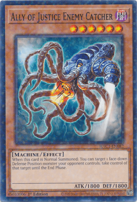1st Edition, Common, Dark, Effect Monster, Hidden Arsenal: Chapter 1, Machine Ally of Justice Enemy Catcher (Duel Terminal) [HAC1-EN082] Common - Trading Card World