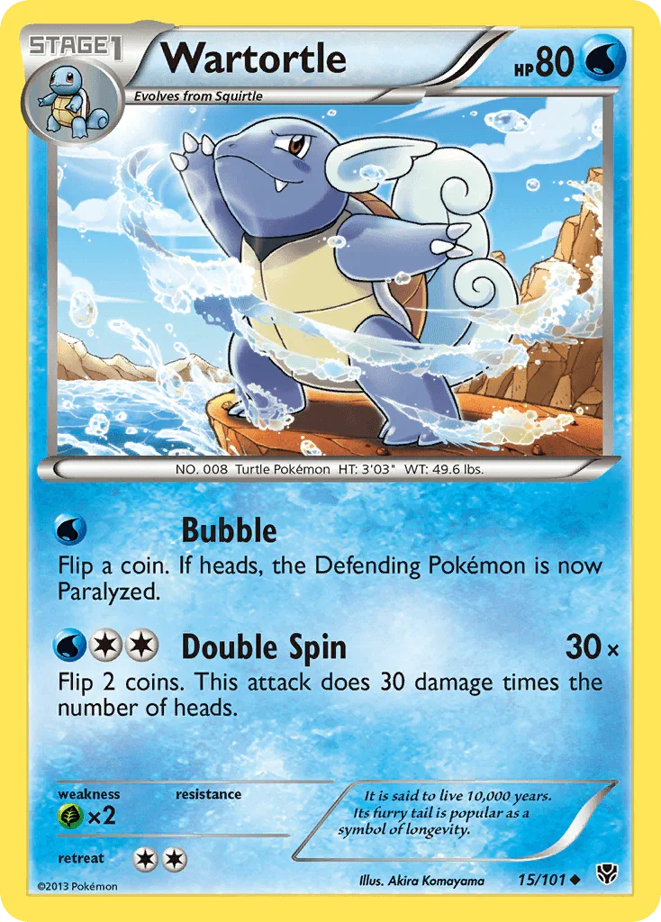 15, Black & White: Plasma Blast, Grass[×2], Normal, Reverse Holofoil, Uncommon, Water Wartortle (15/101) [Black & White: Plasma Blast] - Trading Card World