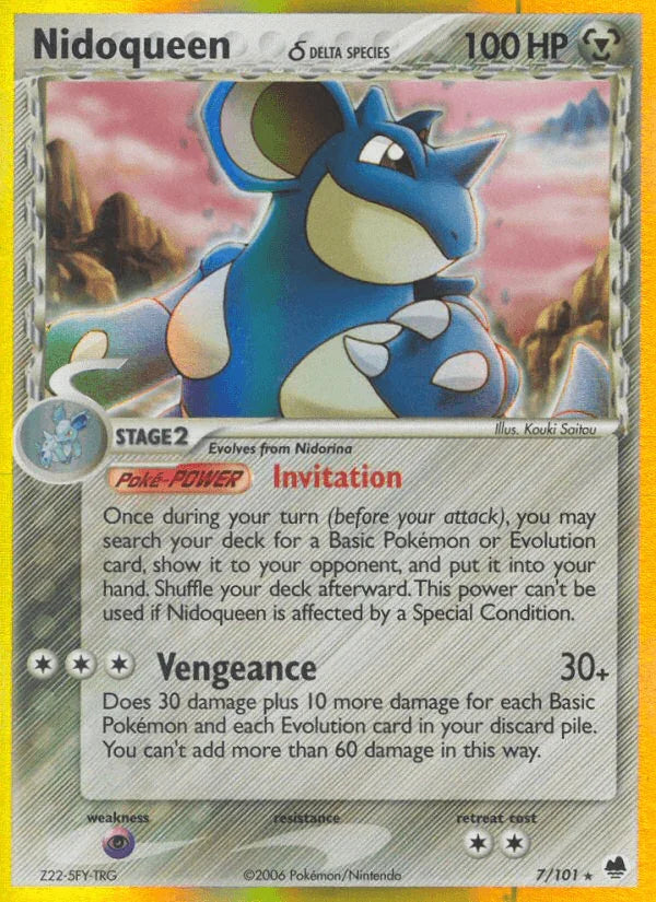 EX: Dragon Frontiers, Holo Rare, Holofoil, Metal, Psychic[×2] Nidoqueen (7/101) (Delta Species) [EX: Dragon Frontiers] - Trading Card World