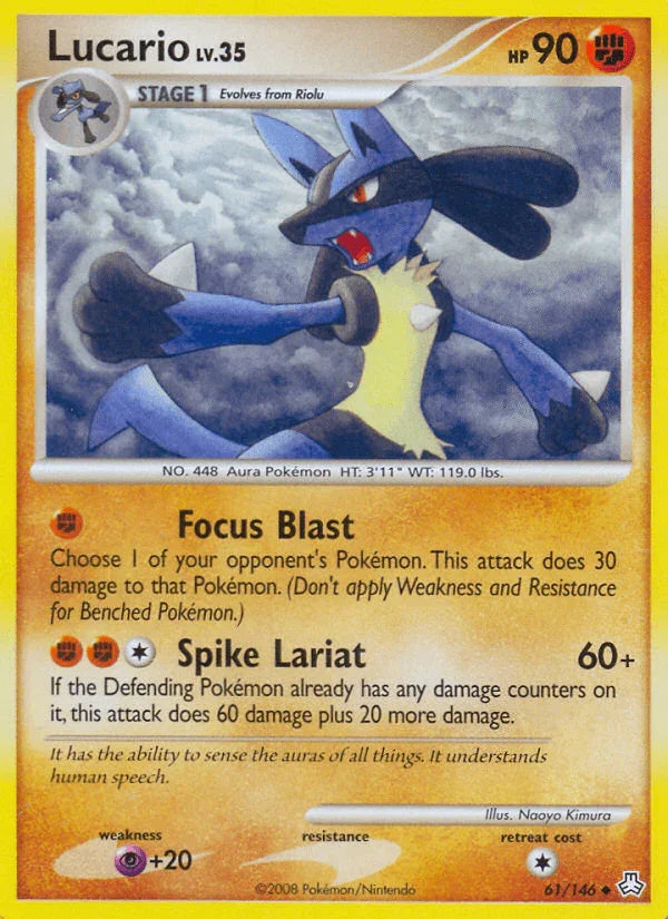 61, Diamond & Pearl: Legends Awakened, Fighting, Normal, Psychic[+20], Reverse Holofoil, Uncommon Lucario (61/146) [Diamond & Pearl: Legends Awakened] - Trading Card World