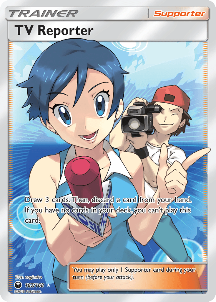 167, Holofoil, Sun & Moon: Celestial Storm, Supporter, Ultra Rare TV Reporter (167/168) [Sun & Moon: Celestial Storm] - Trading Card World