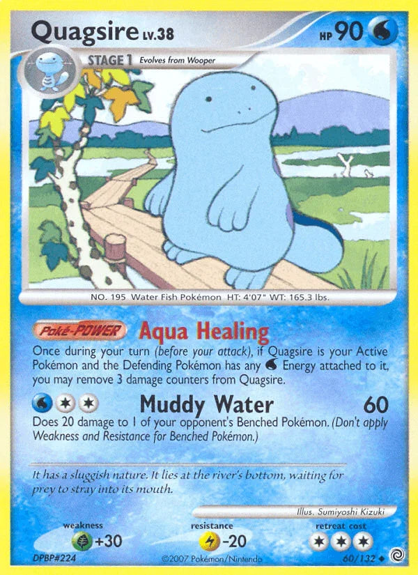 60, Diamond & Pearl: Secret Wonders, Grass[+30], Lightning[-20], Normal, Reverse Holofoil, Uncommon, Water Quagsire (60/132) [Diamond & Pearl: Secret Wonders] - Trading Card World