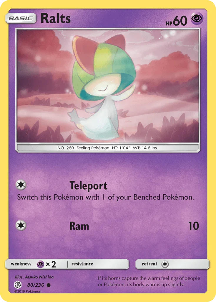 80, Common, Normal, Psychic, Psychic[×2], Reverse Holofoil, Sun & Moon: Cosmic Eclipse Ralts (80/236) [Sun & Moon: Cosmic Eclipse] - Trading Card World