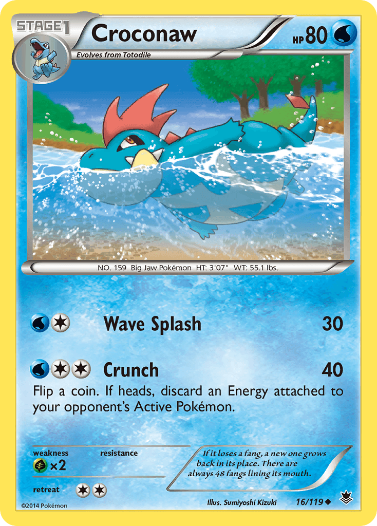 16, Grass[×2], Normal, Reverse Holofoil, Uncommon, Water, XY: Phantom Forces Croconaw (16/119) [XY: Phantom Forces] - Trading Card World