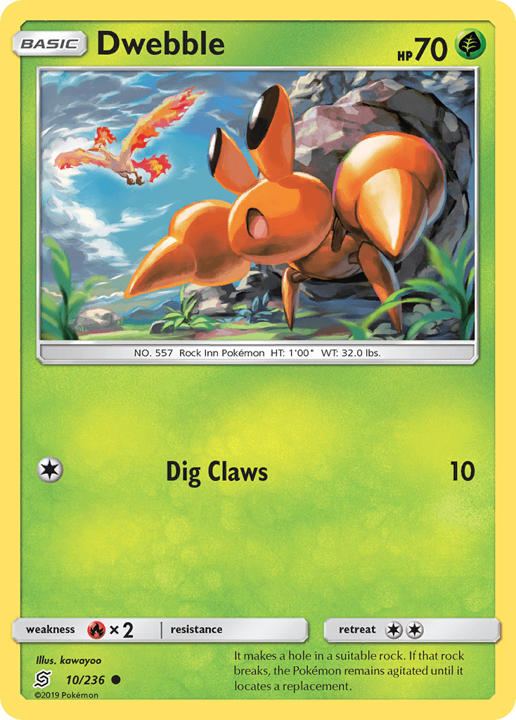 10, Common, Fire[×2], Grass, Normal, Reverse Holofoil, Sun & Moon: Unified Minds Dwebble (10/236) [Sun & Moon: Unified Minds] - Trading Card World