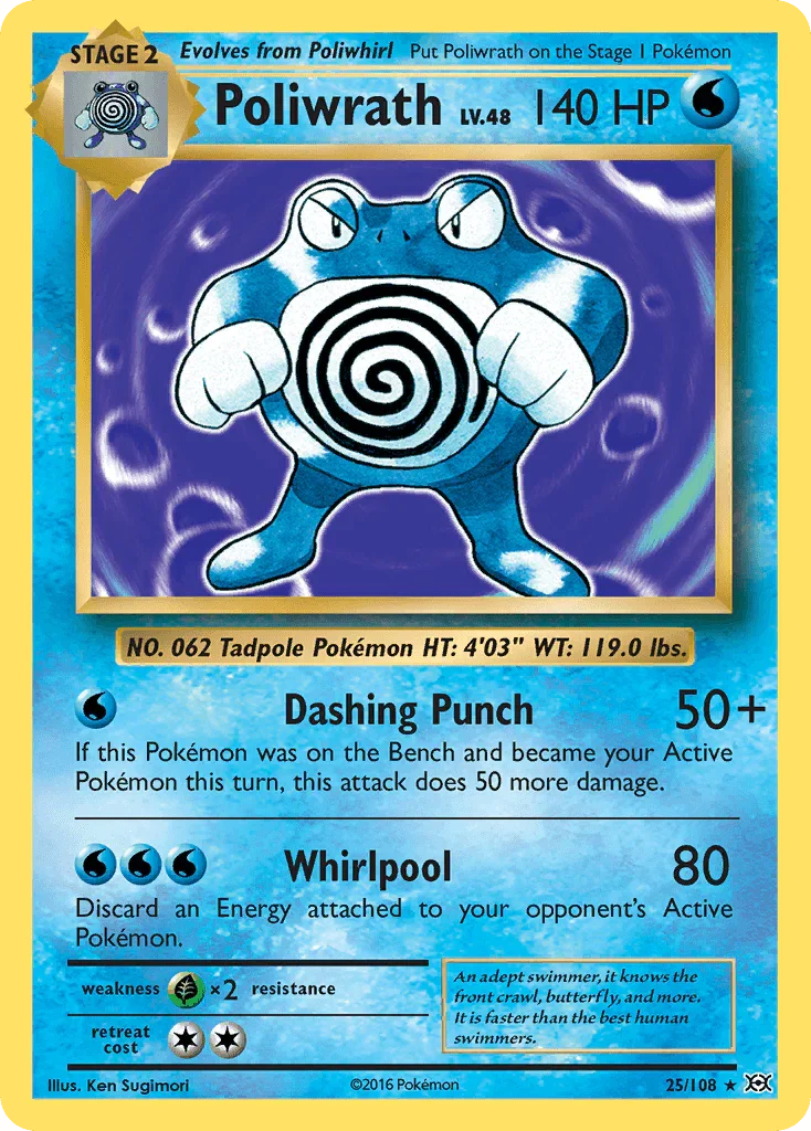 25, Grass[×2], Holo Rare, Holofoil, Reverse Holofoil, Water, XY: Evolutions Poliwrath (25/108) [XY: Evolutions] - Trading Card World
