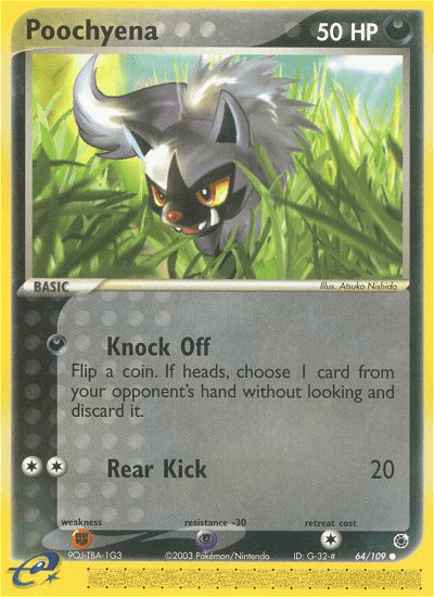64, Common, Darkness, EX: Ruby & Sapphire, Fighting[×2], Normal, Psychic[-30], Reverse Holofoil Poochyena (64/109) [EX: Ruby & Sapphire] - Trading Card World
