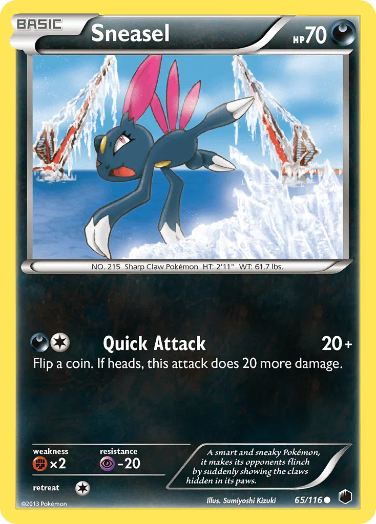 65, Black & White: Plasma Freeze, Common, Darkness, Fighting[×2], Normal, Psychic[-20], Reverse Holofoil Sneasel (65/116) [Black & White: Plasma Freeze] - Trading Card World
