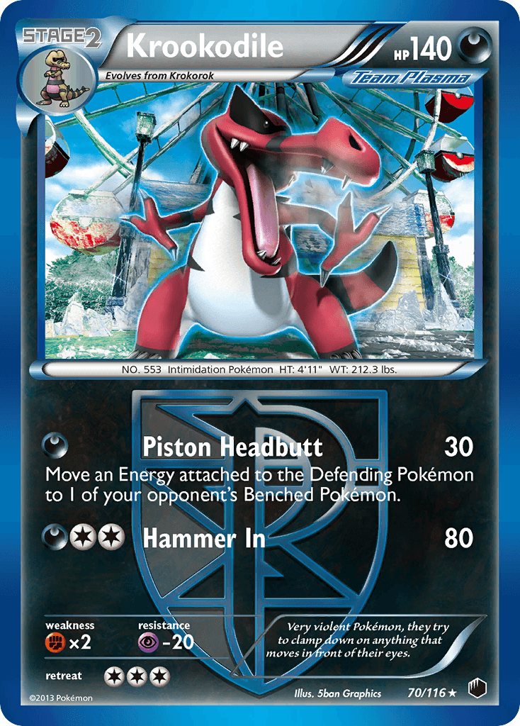 70, Black & White: Plasma Freeze, Darkness, Fighting[×2], Normal, Psychic[-20], Rare, Reverse Holofoil Krookodile (70/116) [Black & White: Plasma Freeze] - Trading Card World