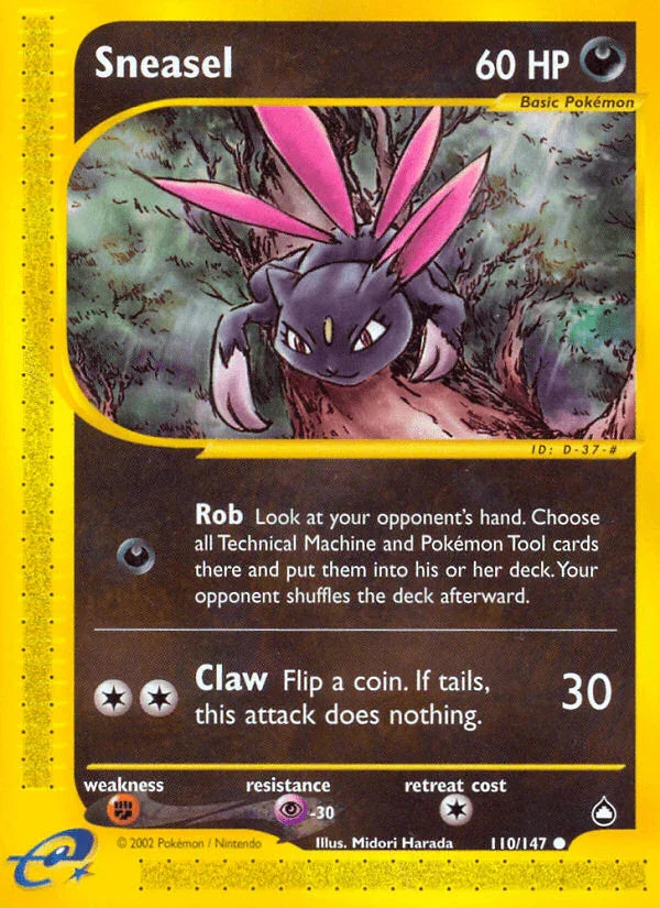 110, Aquapolis, Common, Darkness, Fighting[×2], Normal, Psychic[-30], Reverse Holofoil Sneasel (110/147) [Aquapolis] - Trading Card World