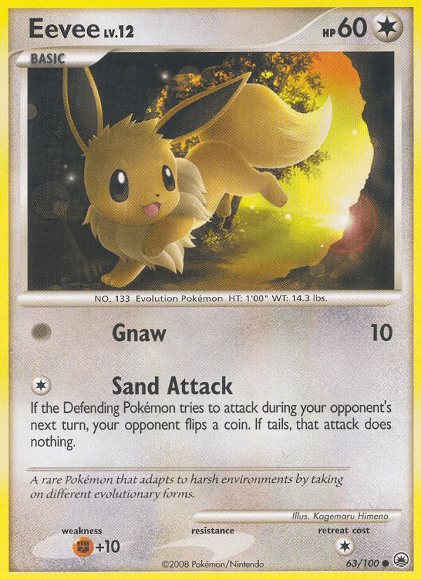 63, Colorless, Common, Diamond & Pearl: Majestic Dawn, Fighting[+10], Normal, Reverse Holofoil Eevee (63/100) [Diamond & Pearl: Majestic Dawn] - Trading Card World