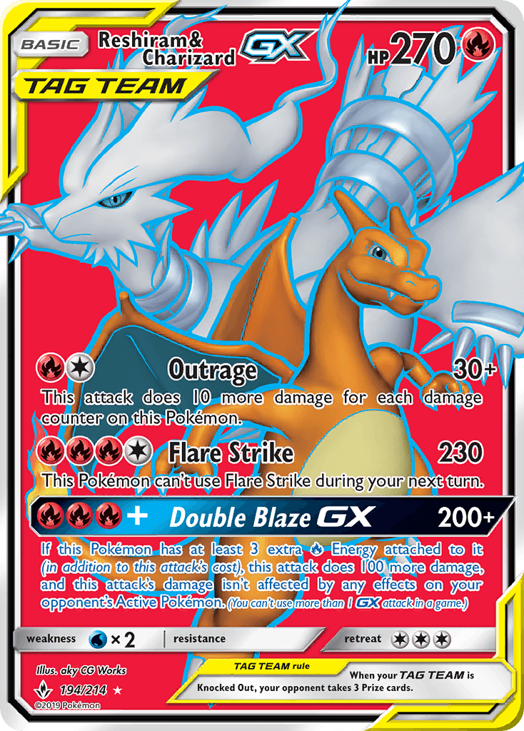 194, Fire, Holofoil, Sun & Moon: Unbroken Bonds, Ultra Rare, Water[×2] Reshiram & Charizard GX (194/214) [Sun & Moon: Unbroken Bonds] - Trading Card World