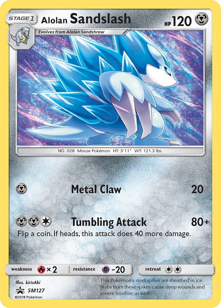 Black Star Promo, Fire[×2], Holofoil, Metal, Normal, Psychic[-20], SM127, Sun & Moon: Black Star Promos Alolan Sandslash (SM127) [Sun & Moon: Black Star Promos] - Trading Card World