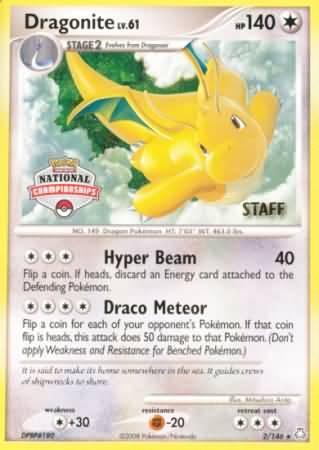 Colorless, Colorless[+30], Diamond & Pearl: Legends Awakened, Fire[-20], Normal, Promo Dragonite (2/146) (National Championship Staff) [Diamond & Pearl: Legends Awakened] - Trading Card World