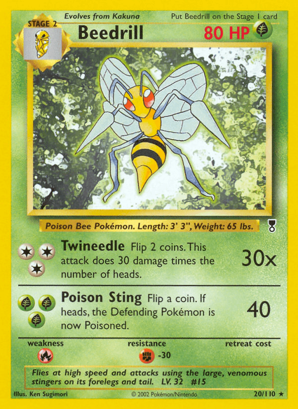 20, Fighting[-30], Fire[×2], Grass, Legendary Collection, Normal, Rare, Reverse Holofoil Beedrill (20/110) [Legendary Collection] - Trading Card World