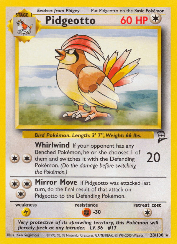 28, Base Set 2, Colorless, Fighting[-30], Lightning[×2], Normal, Rare Pidgeotto (28/130) [Base Set 2] - Trading Card World