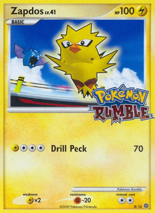 Fighting[-20], Holofoil, Lightning, Lightning[×2], Normal, Pokémon Rumble, Promo Zapdos (8/16) [Pokémon Rumble] - Trading Card World