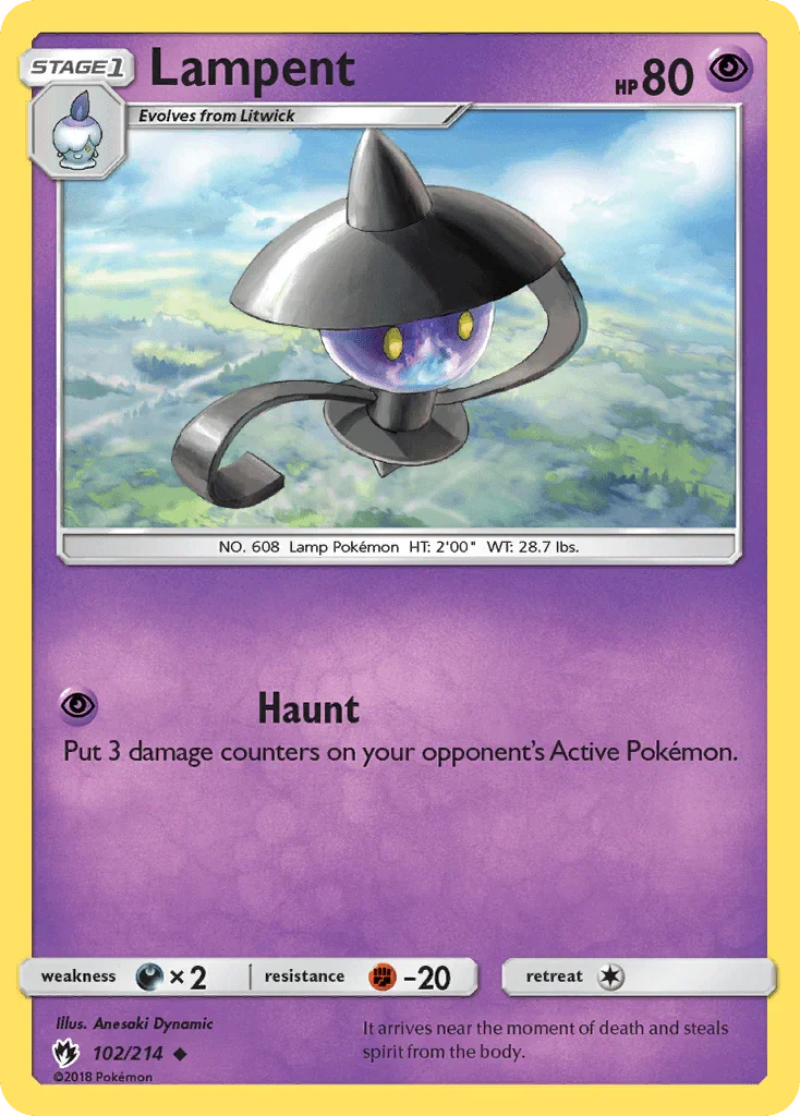 102, Darkness[×2], Fighting[-20], Normal, Psychic, Reverse Holofoil, Sun & Moon: Lost Thunder, Uncommon Lampent (102/214) [Sun & Moon: Lost Thunder] - Trading Card World