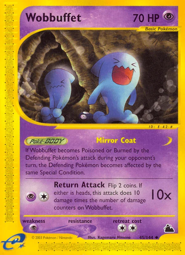 45, Normal, Psychic, Psychic[×2], Reverse Holofoil, Skyridge, Uncommon Wobbuffet (45/144) [Skyridge] - Trading Card World