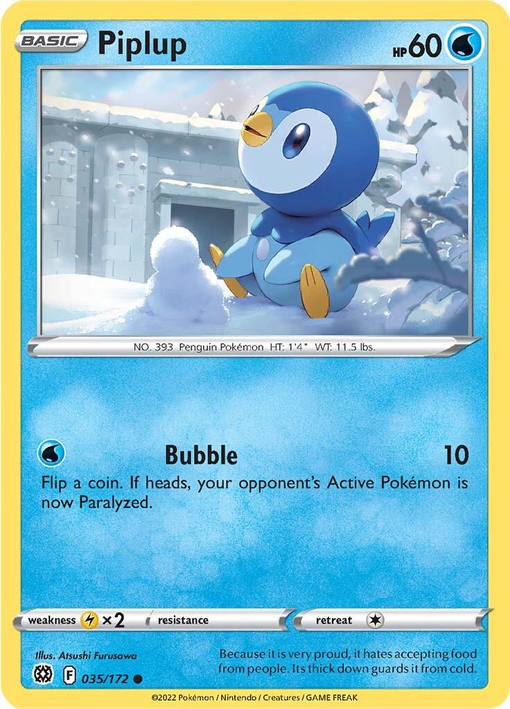 035, Common, Lightning [x2], Normal, Reverse Holofoil, Sword & Shield: Brilliant Stars, Water Piplup (035/172) [Sword & Shield: Brilliant Stars] - Trading Card World