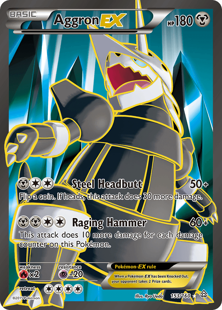 153, Fire[×2], Holofoil, Metal, Psychic[-20], Ultra Rare, XY: Primal Clash Aggron EX (153/160) [XY: Primal Clash] - Trading Card World