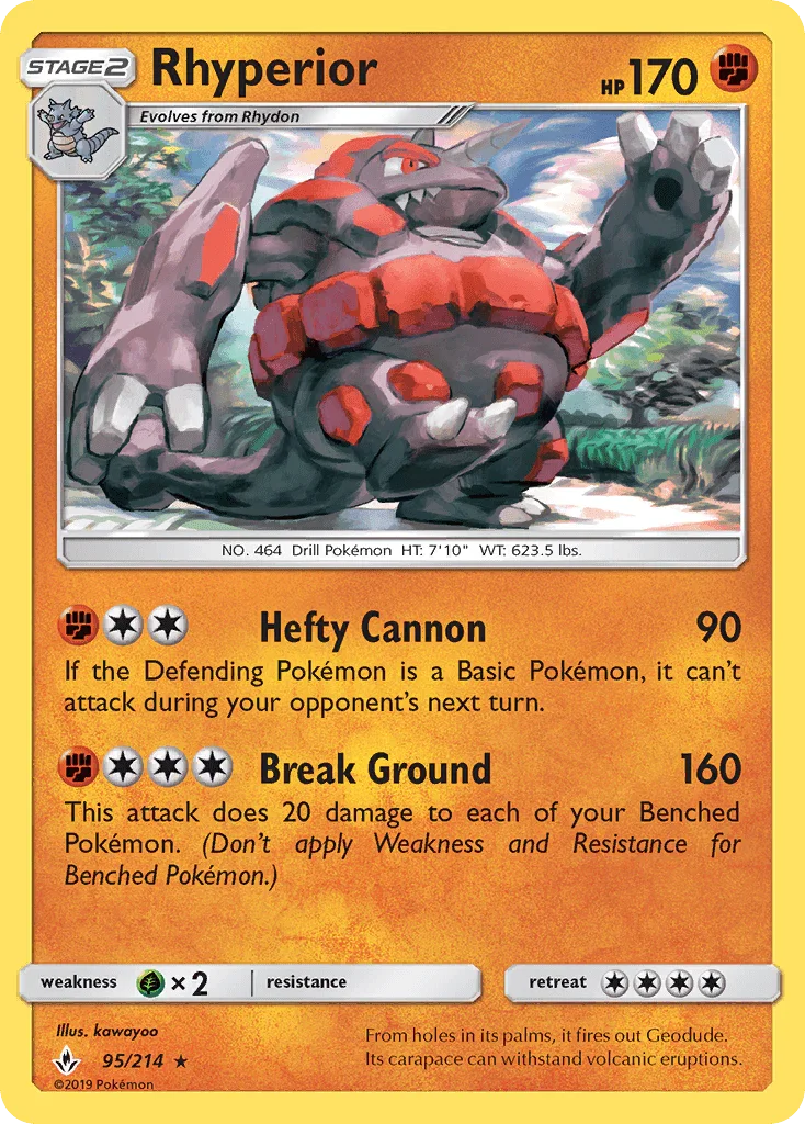 95, Fighting, Grass[×2], Normal, Rare, Reverse Holofoil, Sun & Moon: Unbroken Bonds Rhyperior (95/214) [Sun & Moon: Unbroken Bonds] - Trading Card World