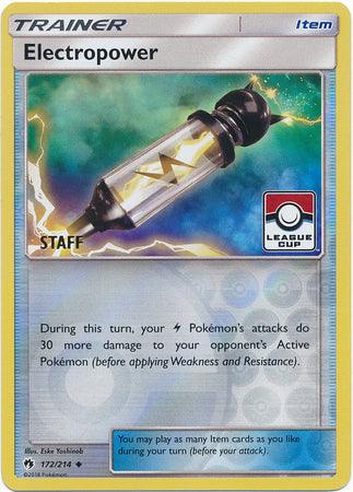 172, Item, Promo, Reverse Holofoil, Sun & Moon: Lost Thunder Electropower (172/214) (League Promo Staff) [Sun & Moon: Lost Thunder] - Trading Card World