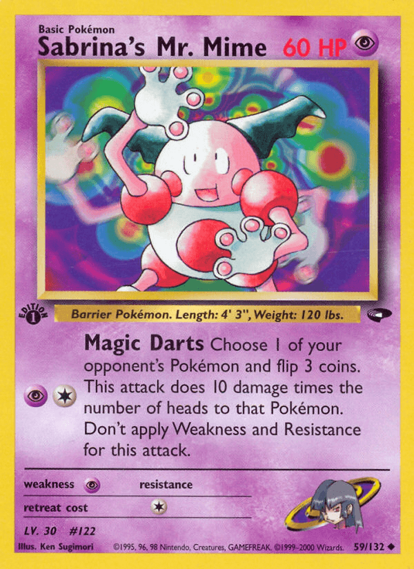 1st Edition Normal, 59, Gym Challenge 1st Edition, Psychic, Psychic[×2], Uncommon Sabrina's Mr. Mime (59/132) [Gym Challenge 1st Edition] - Trading Card World