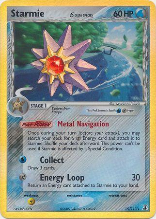 15, EX: Delta Species, Holo Rare, Lightning[×2], Metal, Reverse Holofoil, Water Starmie (15/113) (Delta Species) (Stamped) [EX: Delta Species] - Trading Card World