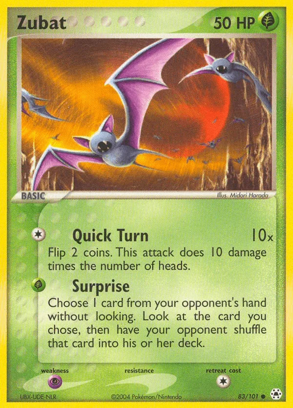 83, Common, EX: Hidden Legends, Grass, Normal, Psychic[×2], Reverse Holofoil Zubat (83/101) [EX: Hidden Legends] - Trading Card World