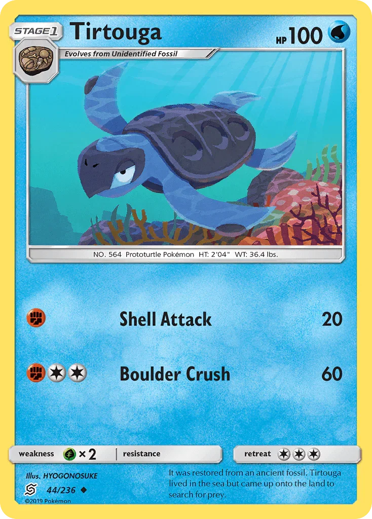 44, Grass[×2], Normal, Reverse Holofoil, Sun & Moon: Unified Minds, Uncommon, Water Tirtouga (44/236) [Sun & Moon: Unified Minds] - Trading Card World