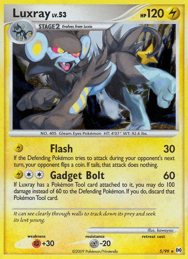 Fighting[+30], Holo Rare, Holofoil, Lightning, Metal[-20], Platinum: Arceus, Reverse Holofoil Luxray (5/99) [Platinum: Arceus] - Trading Card World