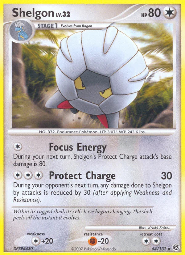 64, Colorless, Colorless[+20], Diamond & Pearl: Secret Wonders, Fighting[-20], Normal, Reverse Holofoil, Uncommon Shelgon (64/132) [Diamond & Pearl: Secret Wonders] - Trading Card World
