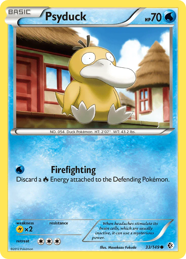 33, Black & White: Boundaries Crossed, Common, Lightning[×2], Normal, Reverse Holofoil, Water Psyduck (33/149) [Black & White: Boundaries Crossed] - Trading Card World
