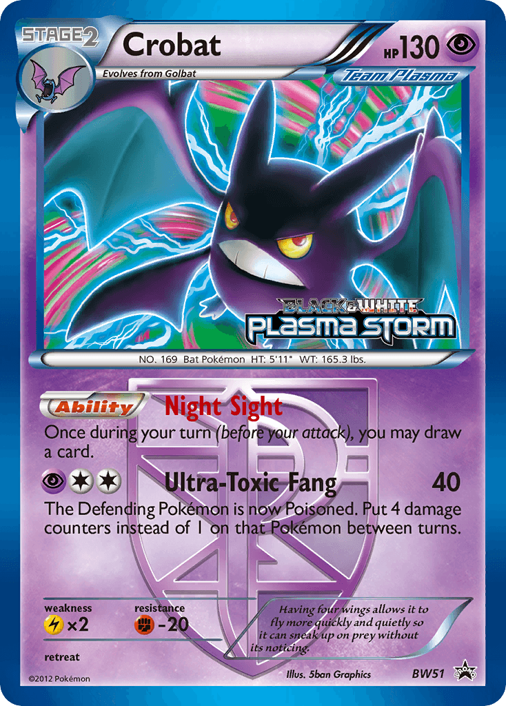 Black & White: Black Star Promos, Black Star Promo, BW51, Fighting[-20], Holofoil, Lightning[×2], Psychic Crobat (BW51) [Black & White: Black Star Promos] - Trading Card World