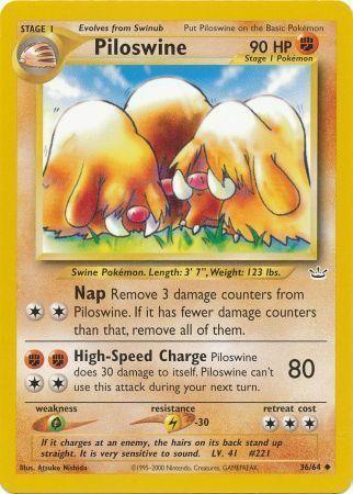 36, Fighting, Grass[×2], Lightning[-30], Neo Revelation Unlimited, Normal, Uncommon Piloswine (36/64) [Neo Revelation Unlimited] - Trading Card World