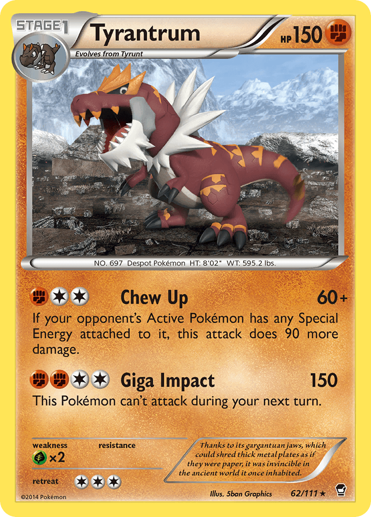 62, Fighting, Grass[×2], Normal, Rare, Reverse Holofoil, XY: Furious Fists Tyrantrum (62/111) [XY: Furious Fists] - Trading Card World