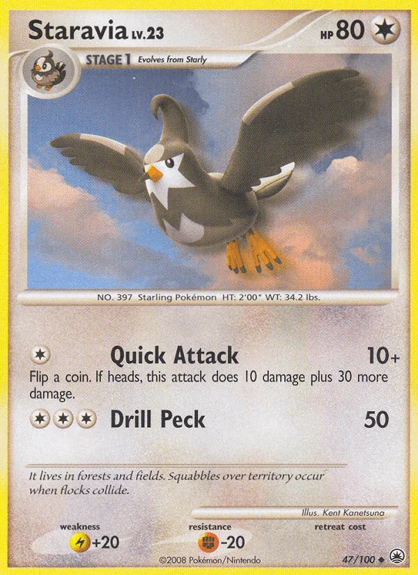 47, Colorless, Diamond & Pearl: Majestic Dawn, Fighting[-20], Lightning[+20], Normal, Reverse Holofoil, Uncommon Staravia (47/100) [Diamond & Pearl: Majestic Dawn] - Trading Card World