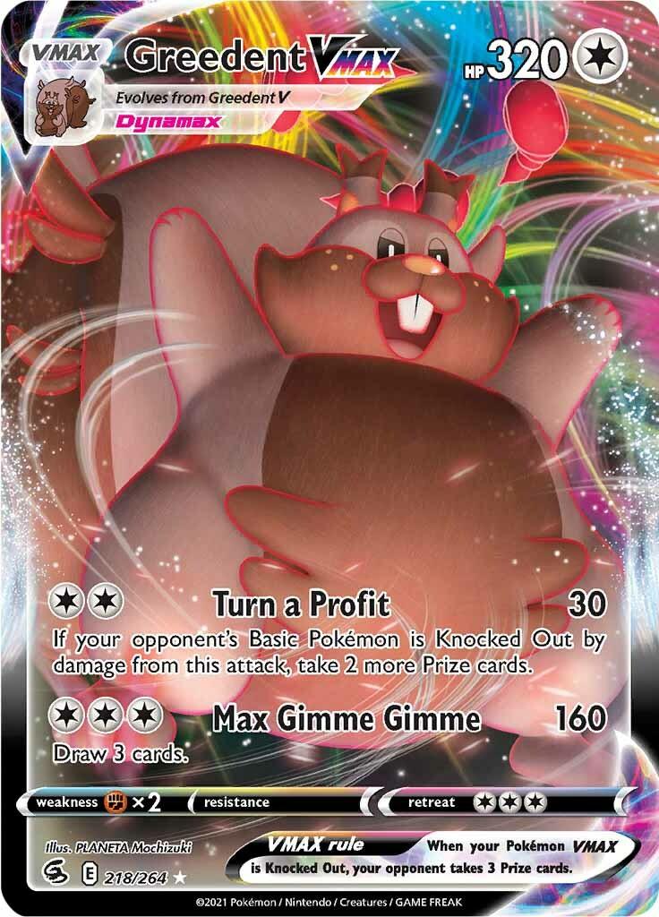 218, Colorless, Fighting [x2], Holofoil, Sword & Shield: Fusion Strike, Ultra Rare Greedent VMAX (218/264) [Sword & Shield: Fusion Strike] - Trading Card World