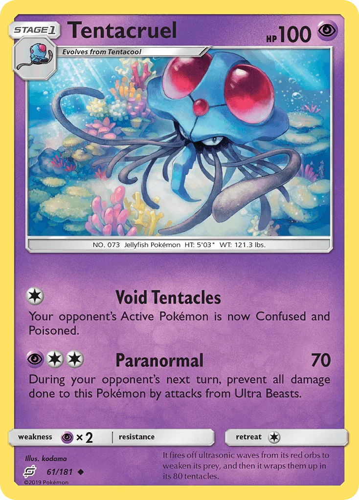 61, Normal, Psychic, Psychic[×2], Reverse Holofoil, Sun & Moon: Team Up, Uncommon Tentacruel (61/181) [Sun & Moon: Team Up] - Trading Card World