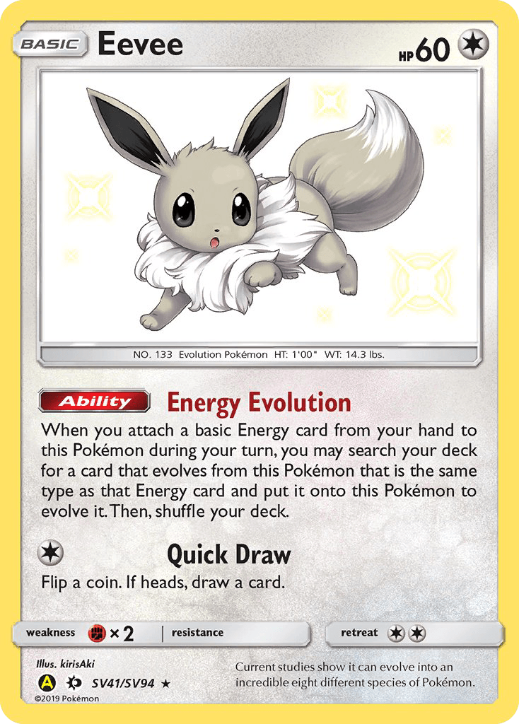 Colorless, Fighting[×2], Holofoil, Sun & Moon: Hidden Fates - Shiny Vault, SV41, Ultra Rare Eevee (SV41/SV94) [Sun & Moon: Hidden Fates - Shiny Vault] - Trading Card World
