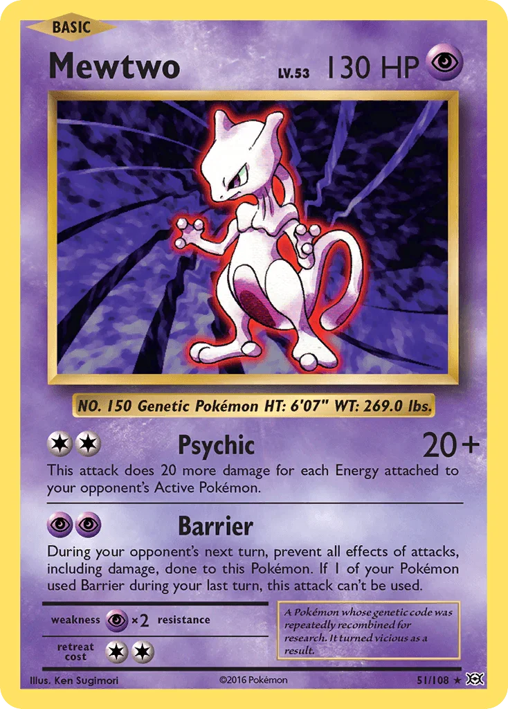 51, Normal, Psychic, Psychic[×2], Rare, Reverse Holofoil, XY: Evolutions Mewtwo (51/108) [XY: Evolutions] - Trading Card World